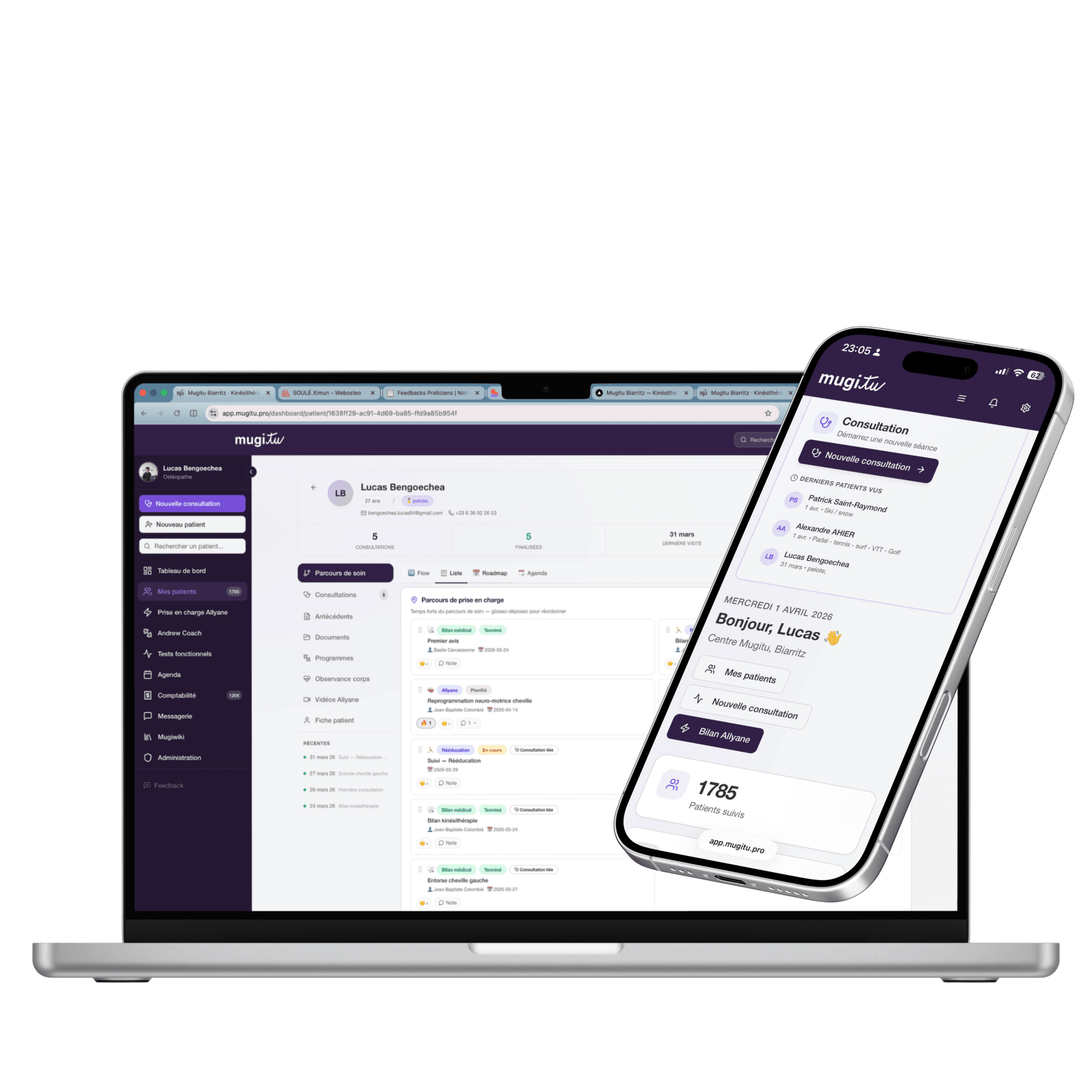 Interface app.mugitu.pro sur laptop et mobile